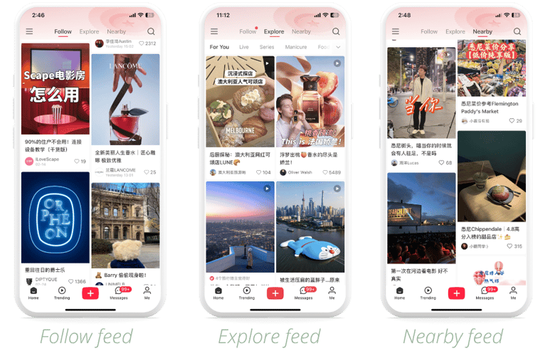 RedNote content feeds