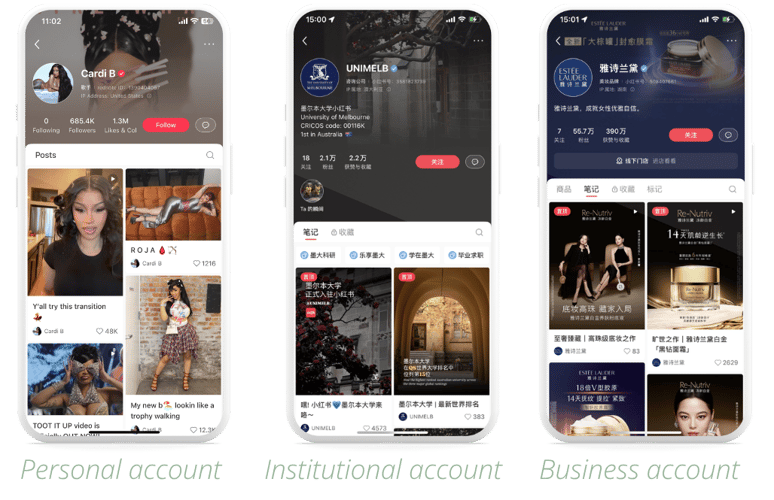RedNote official account types 