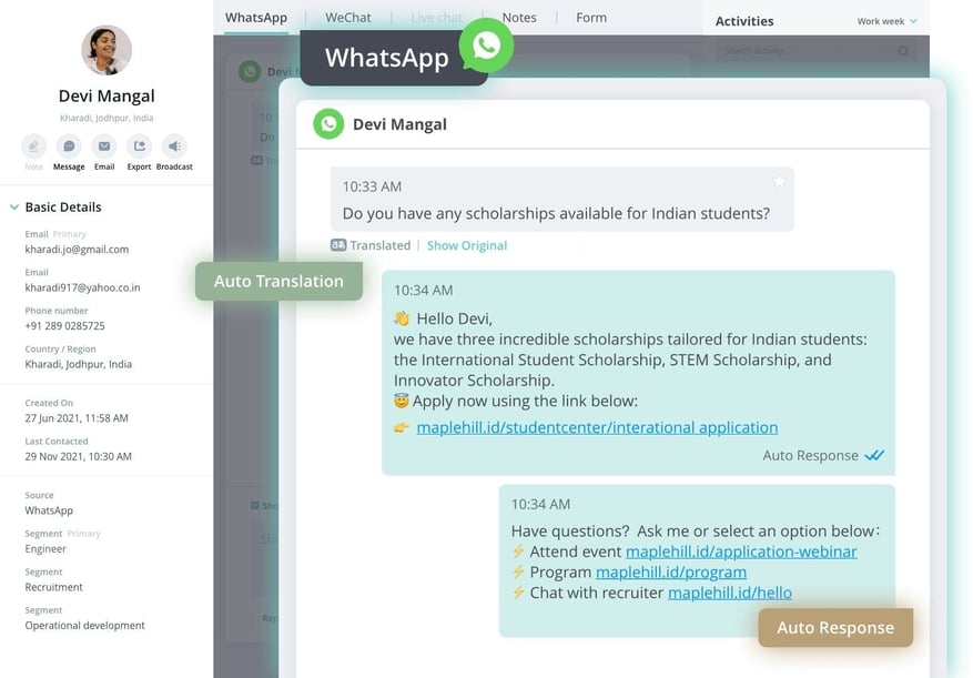 WhatsApp on Sinorbis profile